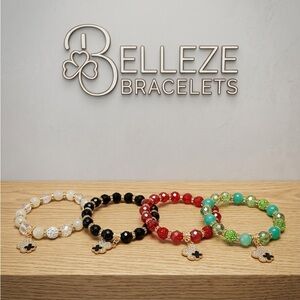 Belleze Clover Charm Beaded Bracelet Set - 4 Piece Multi-Color Stack